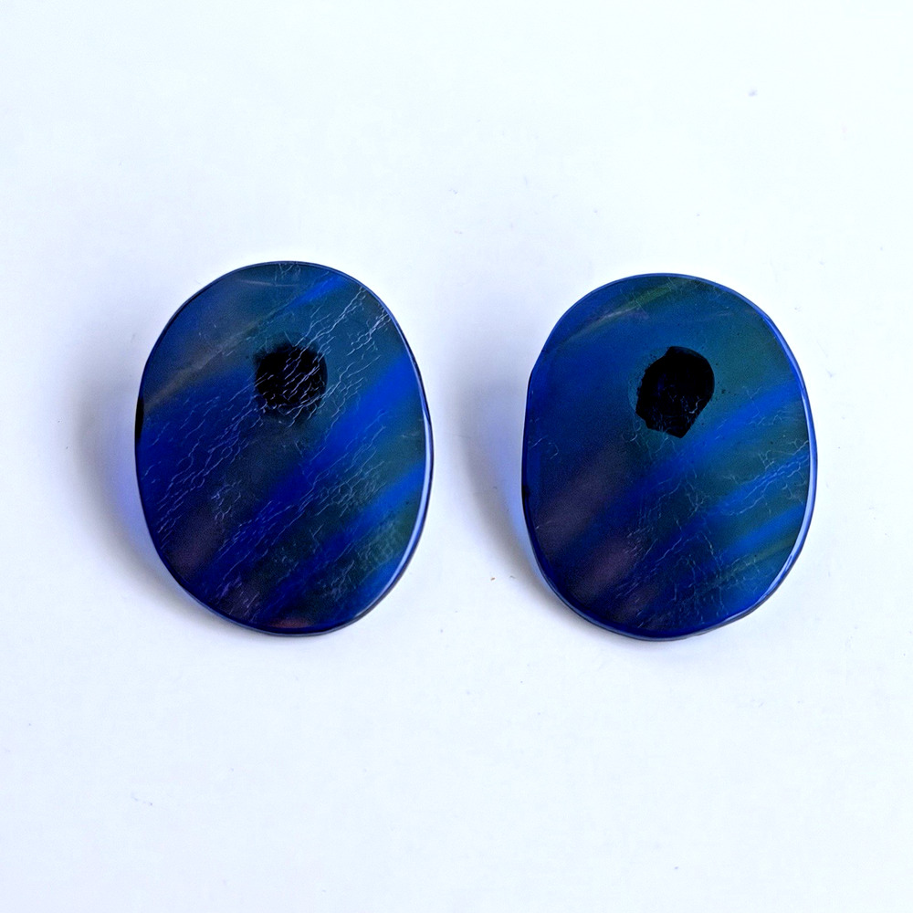 Vintage 1987 Paula Iridescent Glass Oval Stud Earrings Blue Purple 1.25"